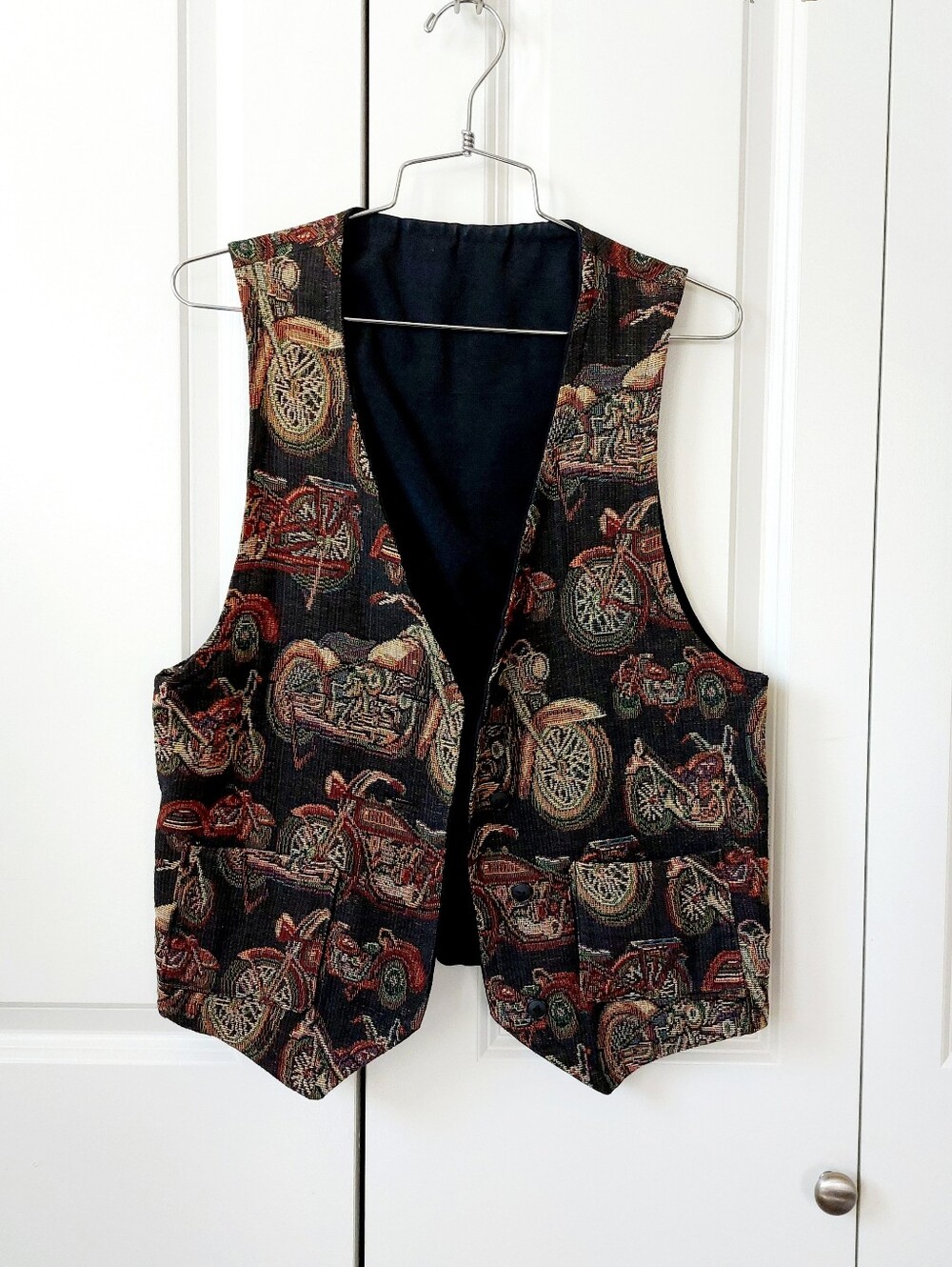 90s Motorcycle Tapestry Vest Retro Biker Harley Indian Cottagecore Granny Whimsy